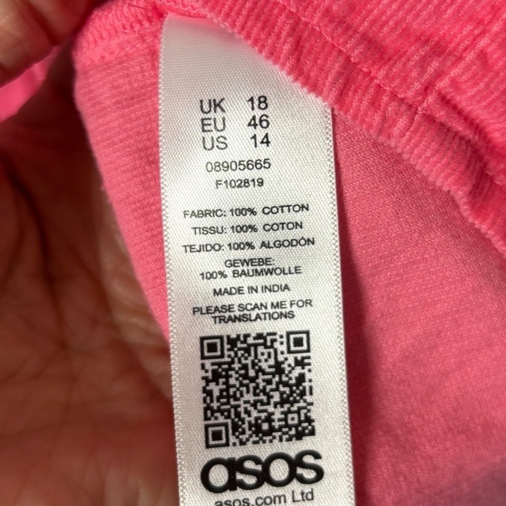 Asos Denim Pink Corduroy Frill Smocked Tiered Midi Dress Long Sleeve Sz US 14 - Picture 5 of 9